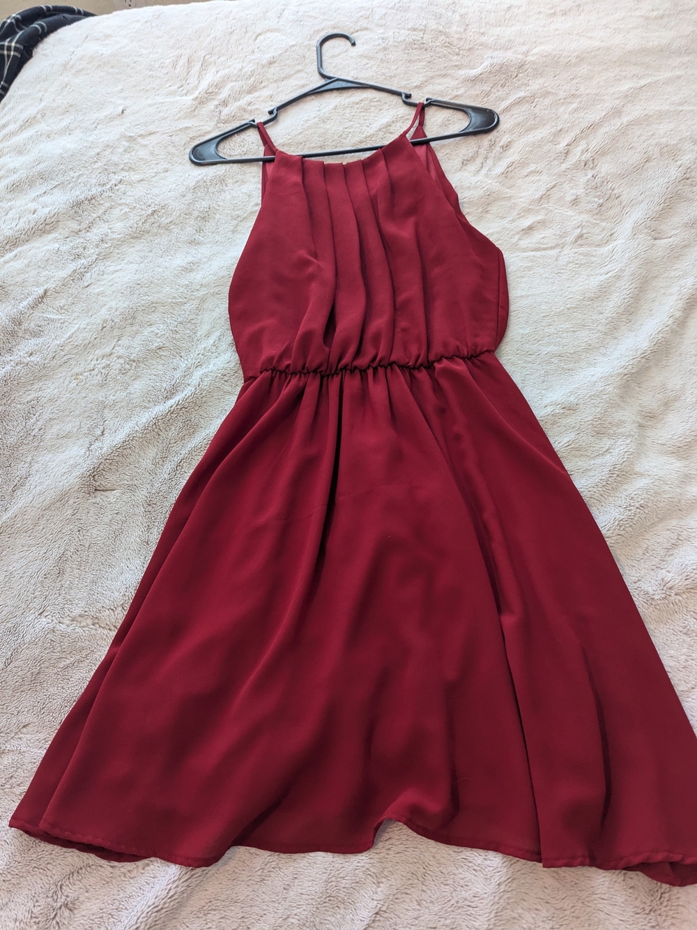 Lush Burgundy Pleated Halter Midi Dress